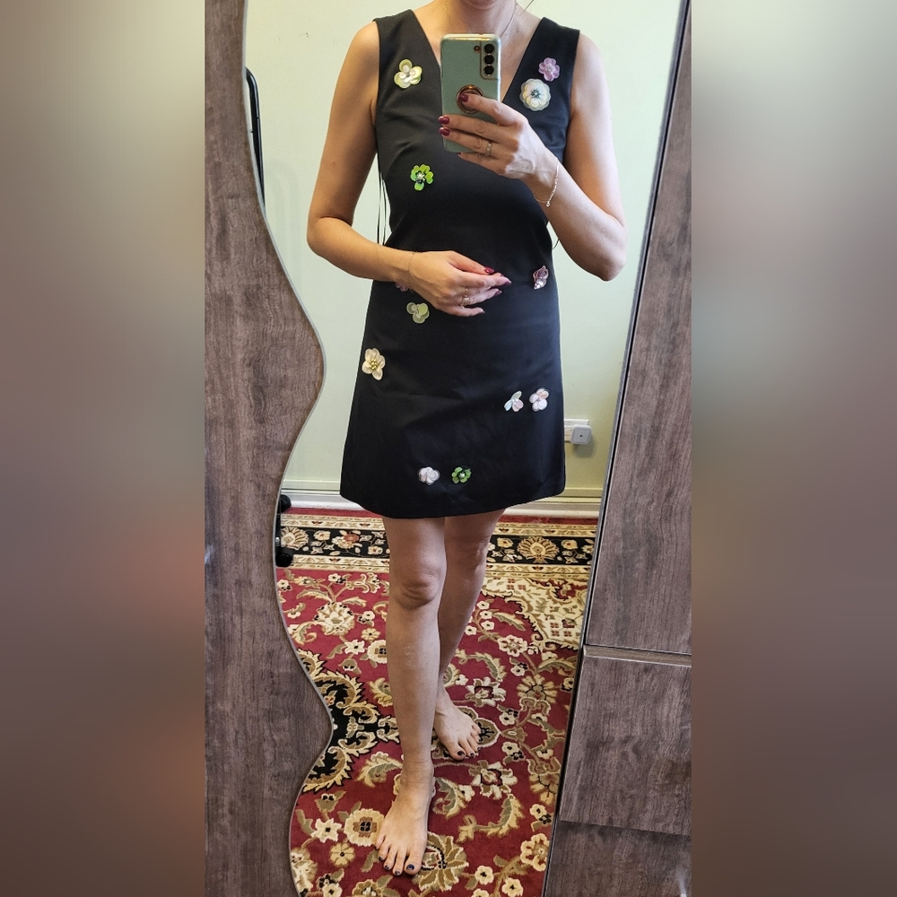 Floral Embroidered Black Mini Dress Nicole Miller Size 6